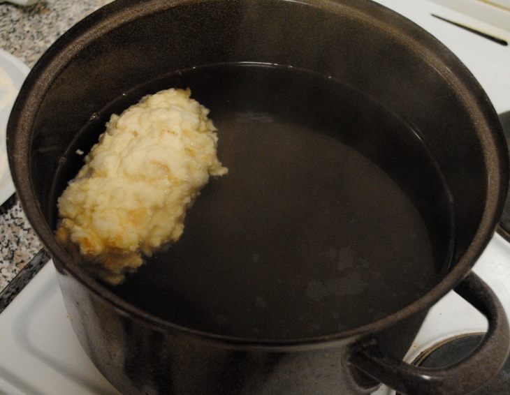 Boiling water in a huge pot - in goes the mixture